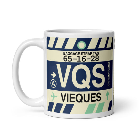 VQS Vieques Coffee Mug • Jet Age Baggage Tag Design • YHM Designs - Image 02