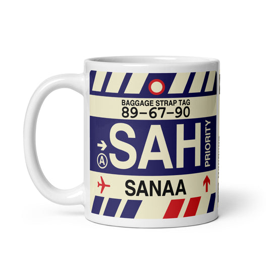 SAH Sanaa Coffee Mug • Jet Age Baggage Tag Design • YHM Designs - Image 02