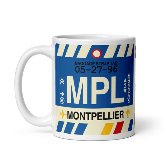 MPL Montpellier Coffee Mug • Jet Age Baggage Tag Design • YHM Designs - Image 02