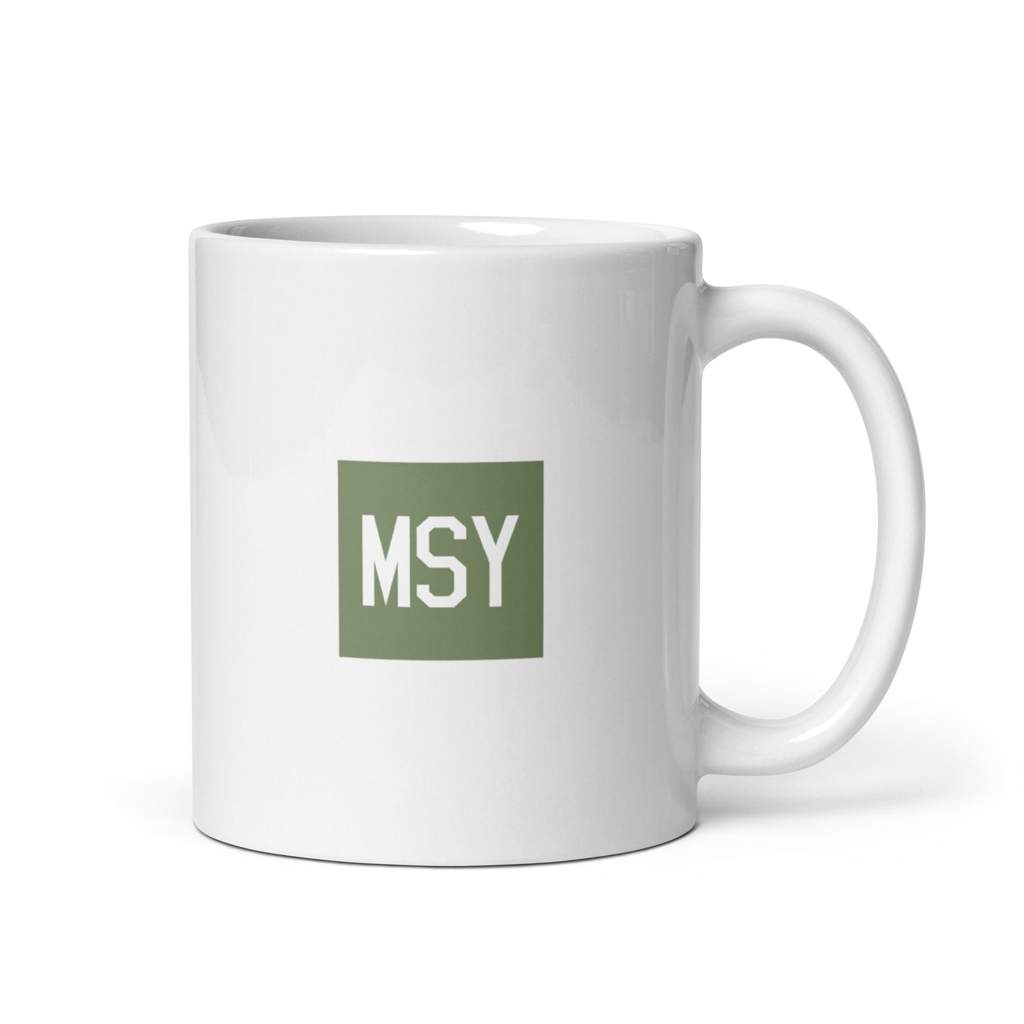 MSY New Orleans Coffee Mug • Air Force Lettering in Camouflage Green • YHM Designs - Image 01