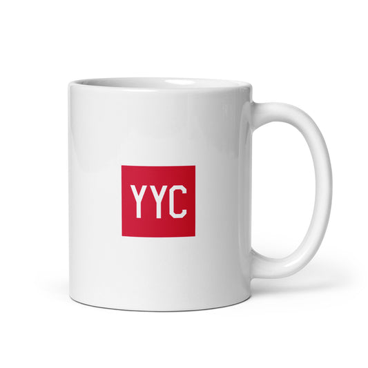 YYC Calgary Coffee Mug • Air Force Lettering in Crimson Red • YHM Designs - Image 01