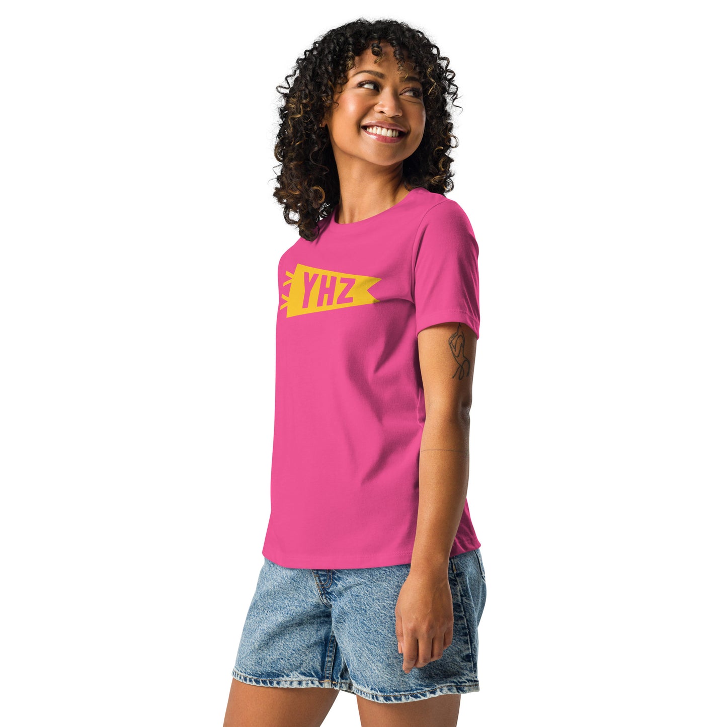 Airport Code Women's Tee - Yellow Graphic • YHZ Halifax • YHM Designs - Image 06