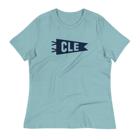 CLE Cleveland Women's T-Shirt • Banner Design in Navy Blue • YHM Designs - Image 02