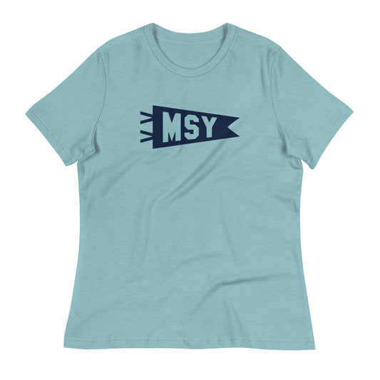 MSY New Orleans Women's T-Shirt • Banner Design in Navy Blue • YHM Designs - Image 02