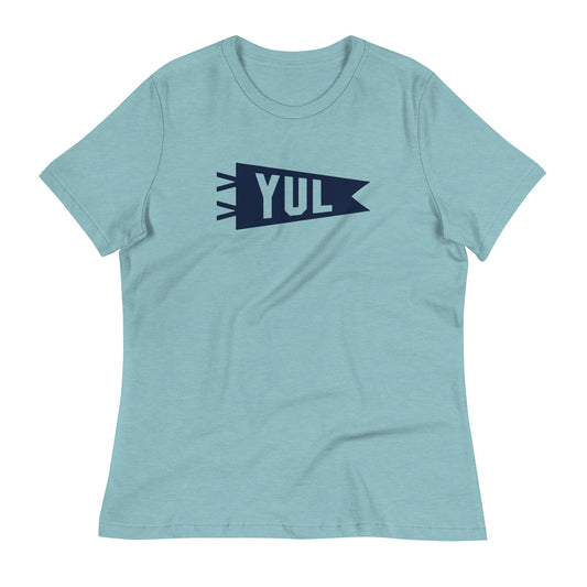 YUL Montreal Women's T-Shirt • Banner Design in Navy Blue • YHM Designs - Image 02
