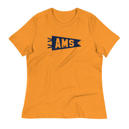 Airport Code Women's Tee - Navy Blue Graphic • AMS Amsterdam • YHM Designs - Image 01