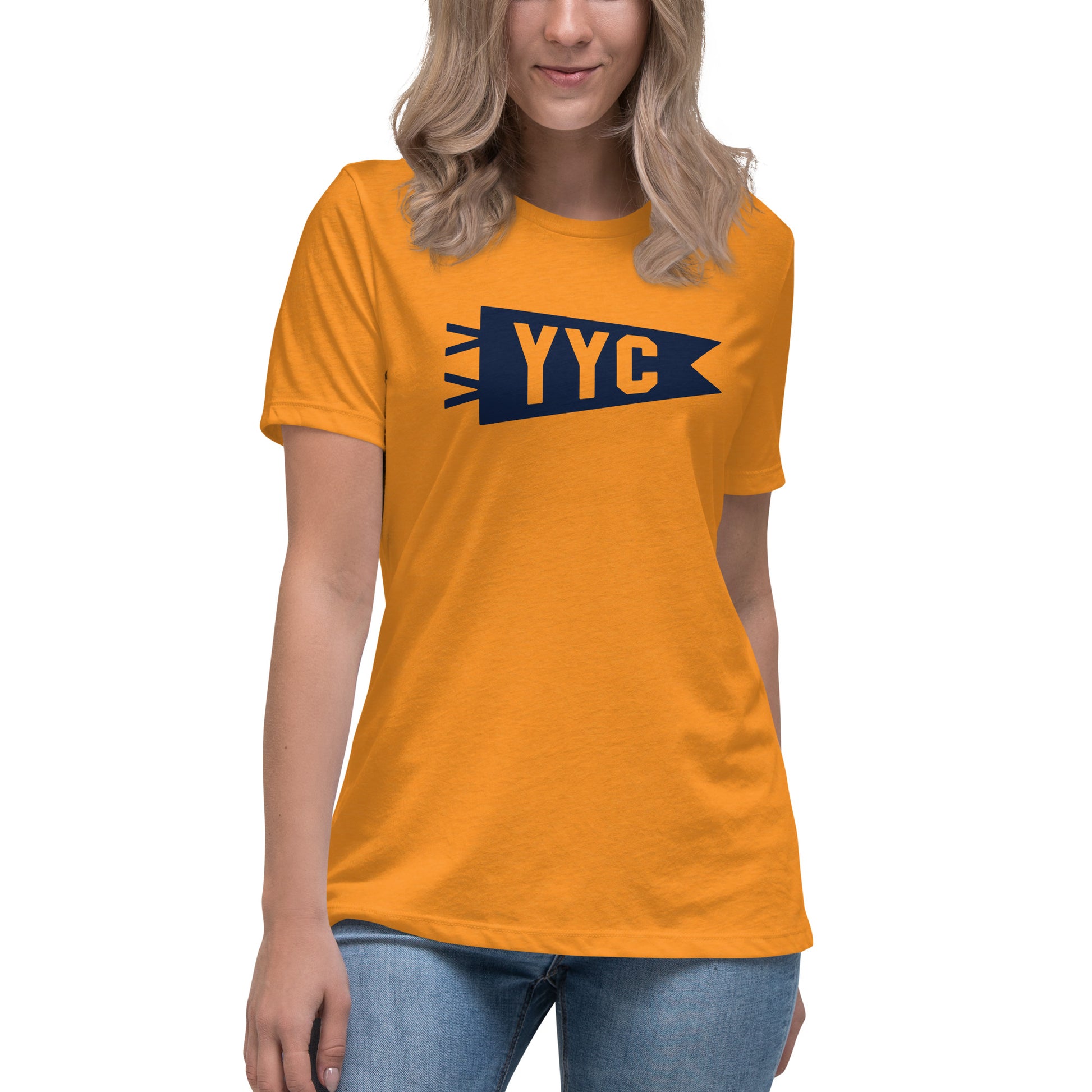 YYC Calgary Women's T-Shirt • Banner Design in Navy Blue • YHM Designs - Image 04