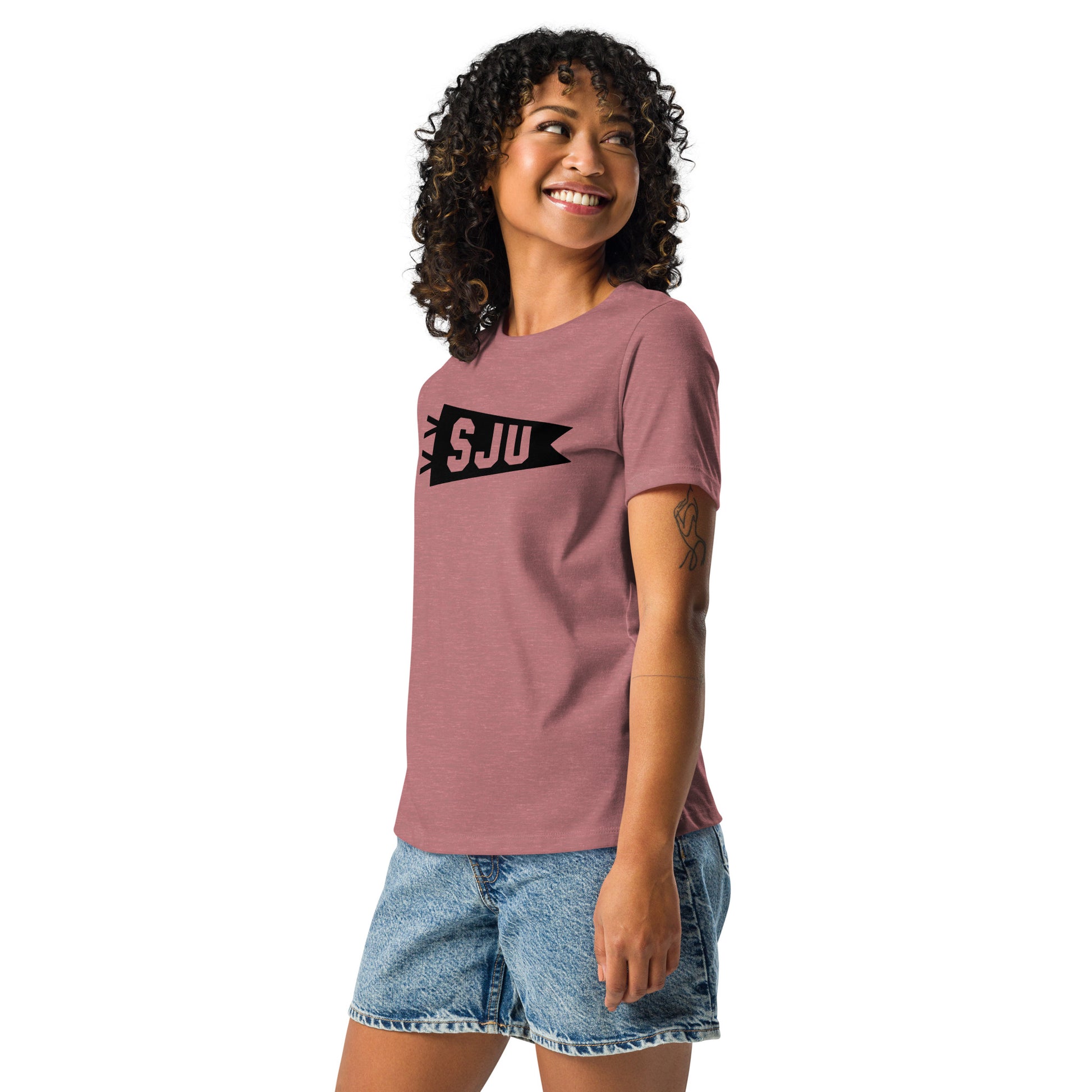 SJU San Juan Women's T-Shirt • Banner Design in Black • YHM Designs - Image 03