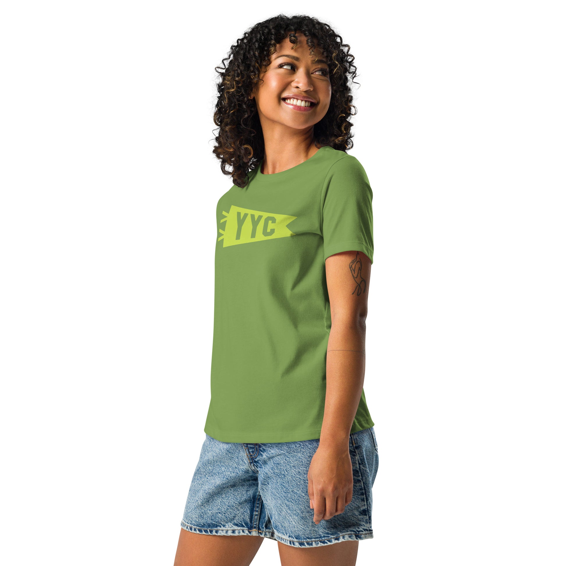 YYC Calgary Women's T-Shirt • Banner Design in Green • YHM Designs - Image 06