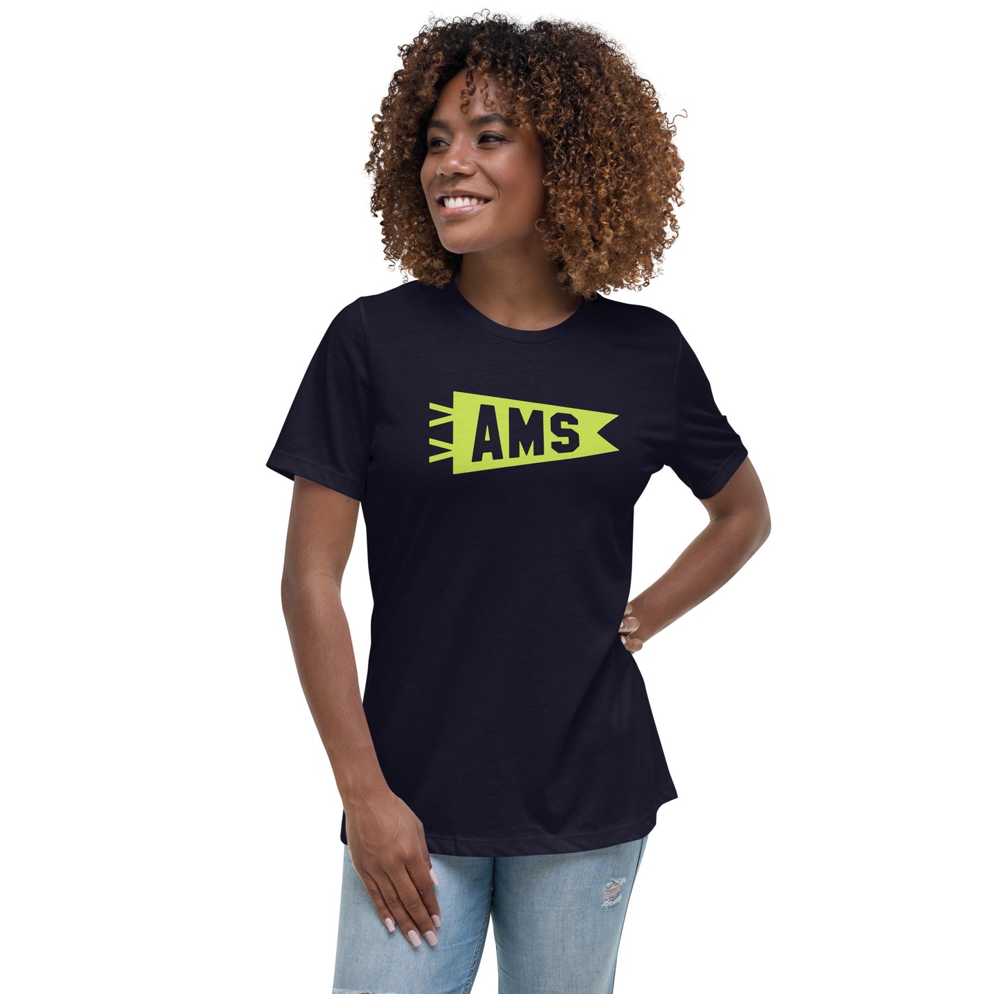 Airport Code Women's Tee - Green Graphic • AMS Amsterdam • YHM Designs - Image 03