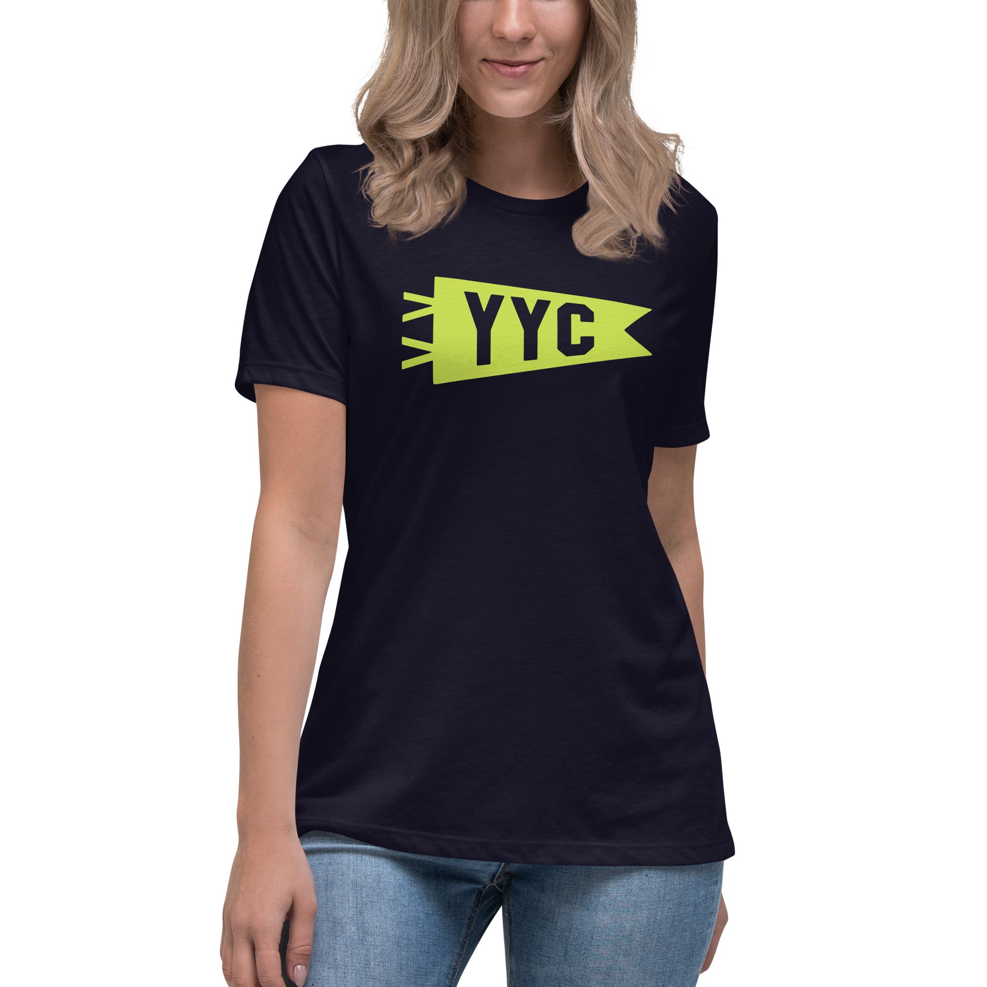 YYC Calgary Women's T-Shirt • Banner Design in Green • YHM Designs - Image 04