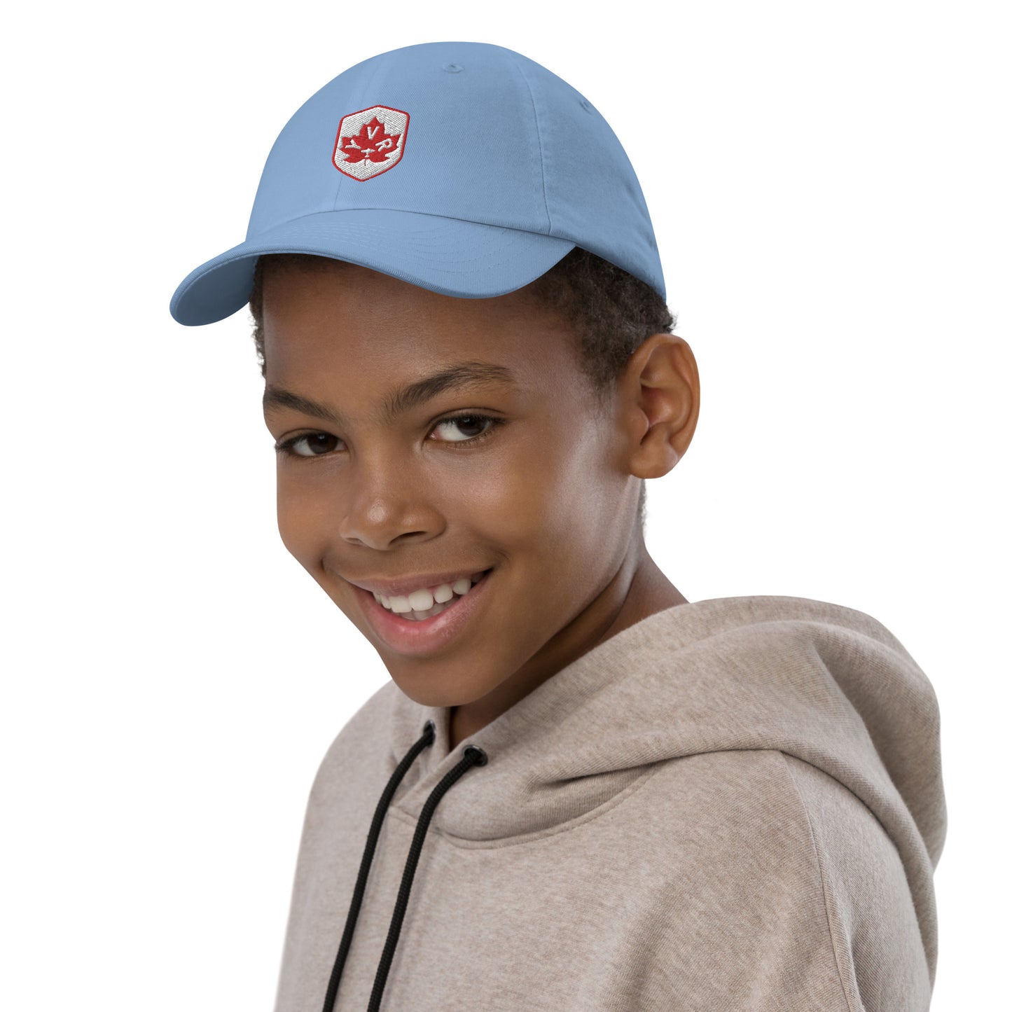 YVR Vancouver Kid's Baseball Cap • Maple Leaf Shield Design - Red & White • YHM Designs - Image 06