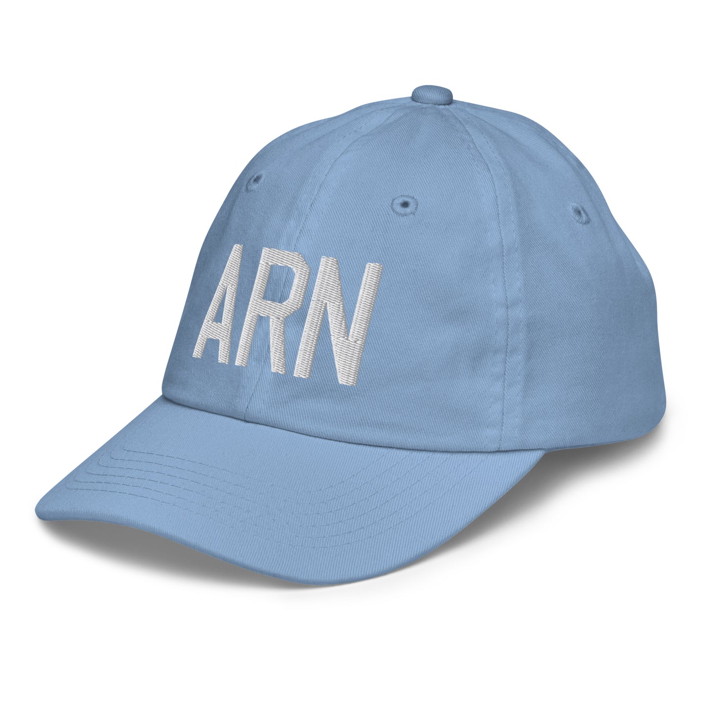 Airport Code Kid's Baseball Cap - White • ARN Stockholm • YHM Designs - Image 24
