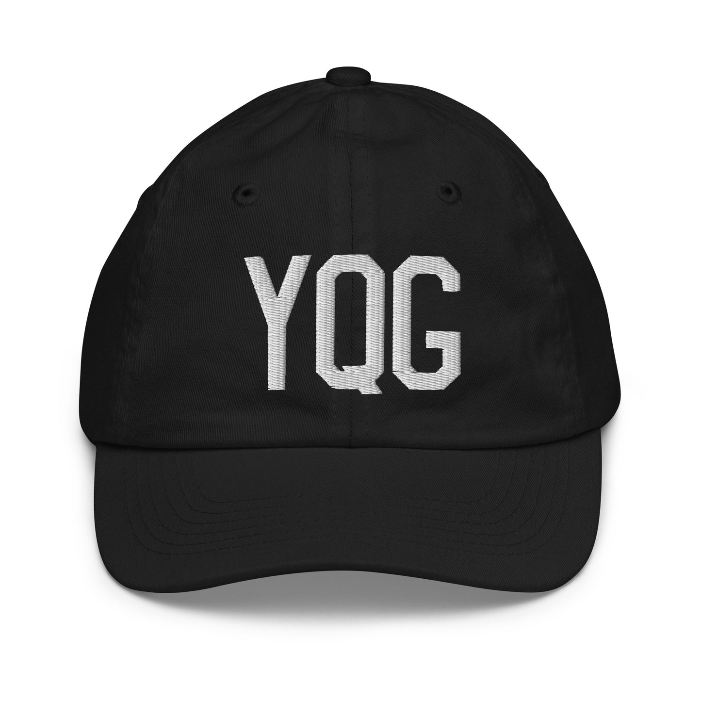Airport Code Kid's Baseball Cap - White • YQG Windsor • YHM Designs - Image 11