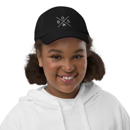Crossed-X Kid's Baseball Cap - White • BOS Boston • YHM Designs - Image 02