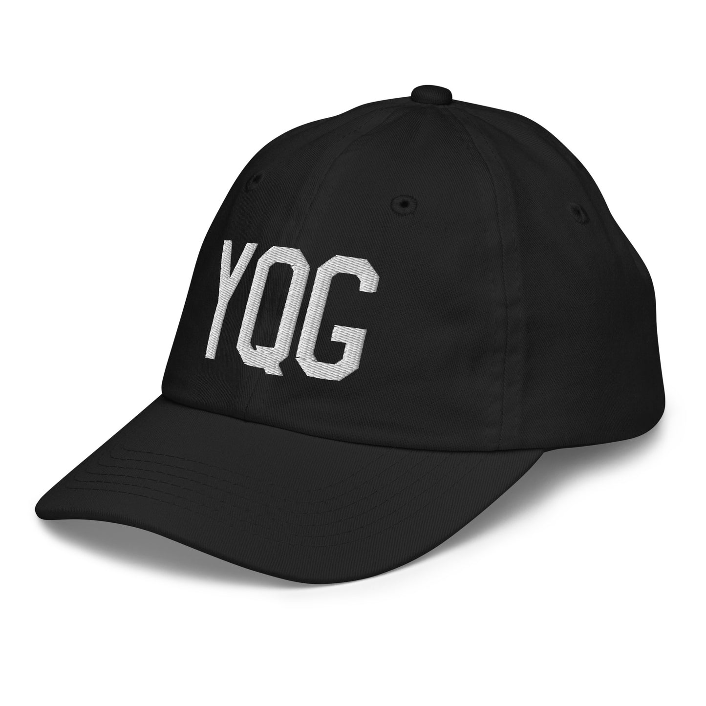 Airport Code Kid's Baseball Cap - White • YQG Windsor • YHM Designs - Image 13