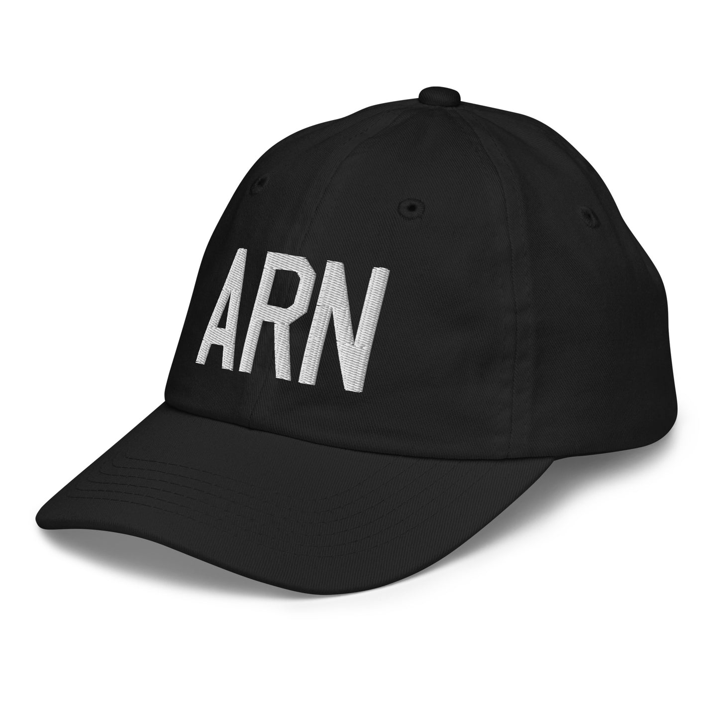 Airport Code Kid's Baseball Cap - White • ARN Stockholm • YHM Designs - Image 13