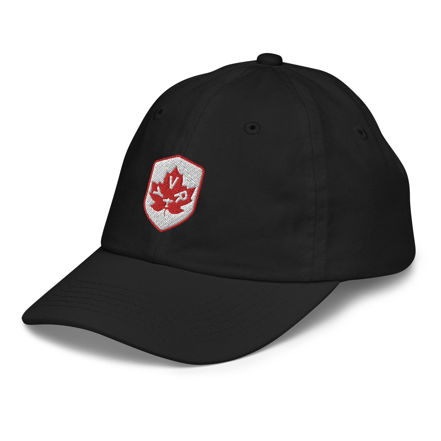 YVR Vancouver Kid's Baseball Cap • Maple Leaf Shield Design - Red & White • YHM Designs - Image 13