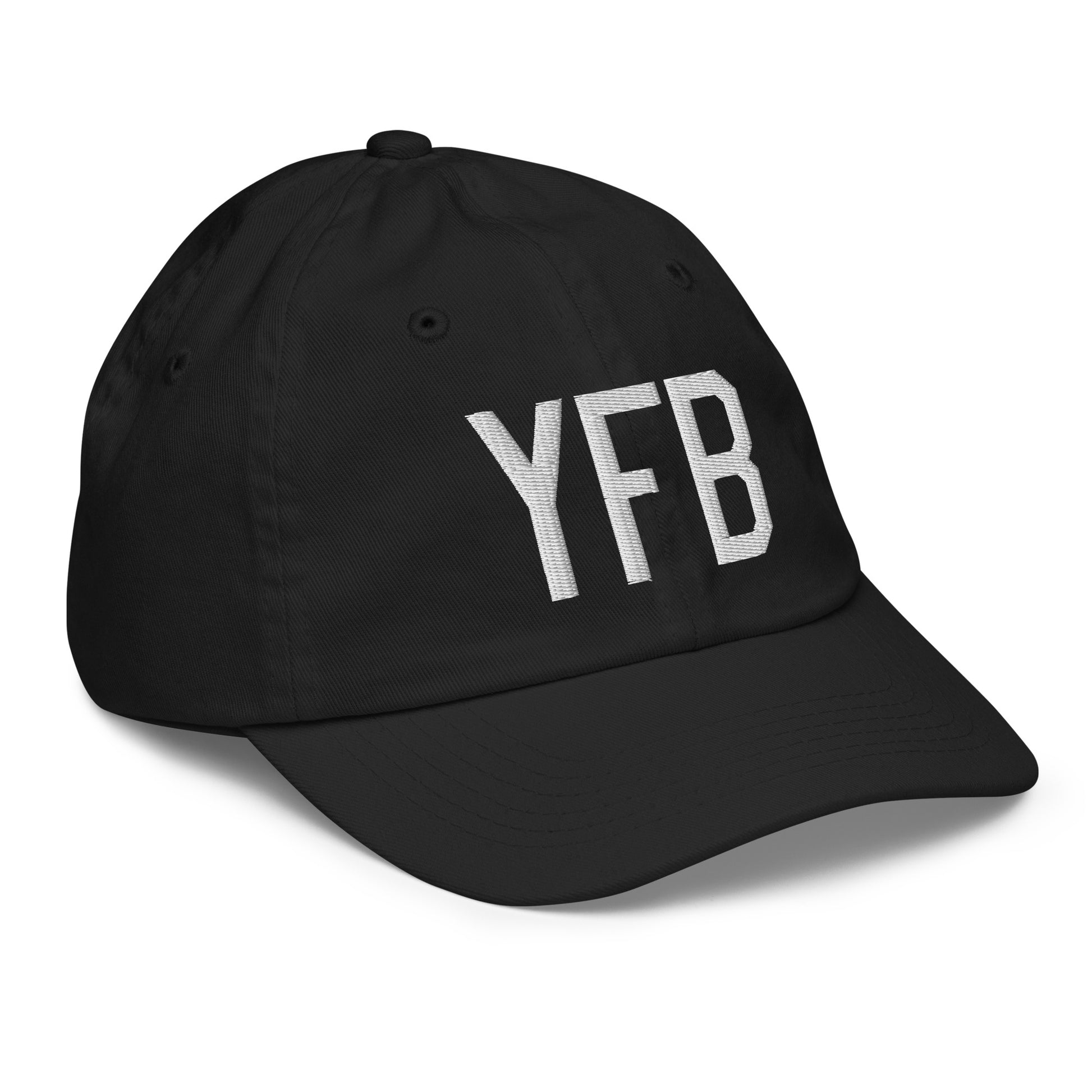 Airport Code Kid's Baseball Cap - White • YFB Iqaluit • YHM Designs - Image 12
