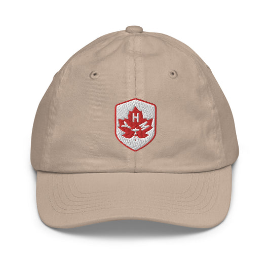YHM Hamilton Kid's Baseball Cap • Maple Leaf Shield Design - Red & White • YHM Designs - Image 02
