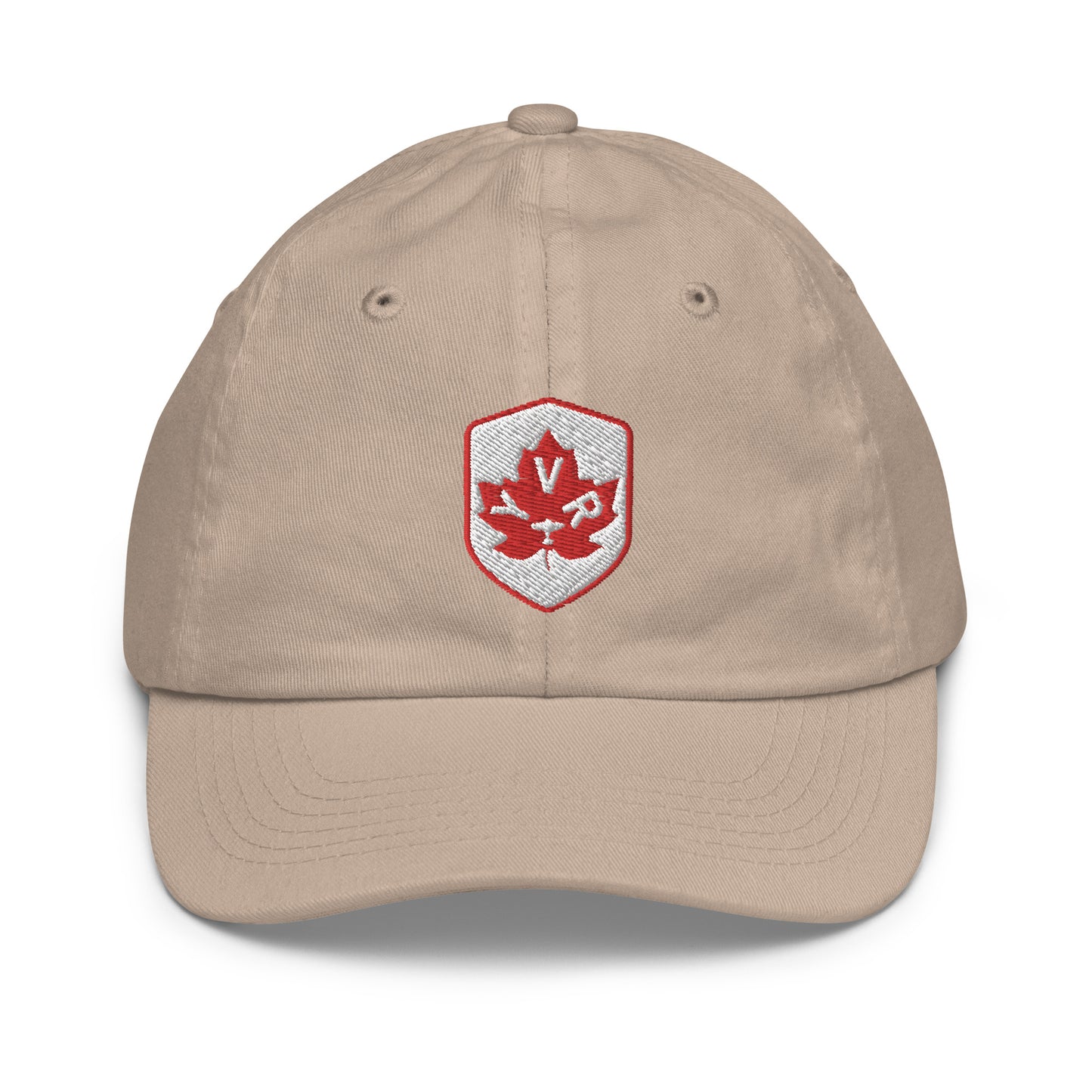 YVR Vancouver Kid's Baseball Cap • Maple Leaf Shield Design - Red & White • YHM Designs - Image 02