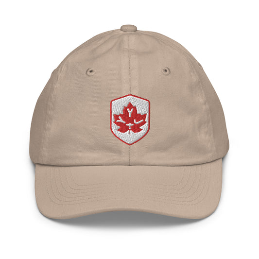 YYJ Victoria Kid's Baseball Cap • Maple Leaf Shield Design - Red & White • YHM Designs - Image 02