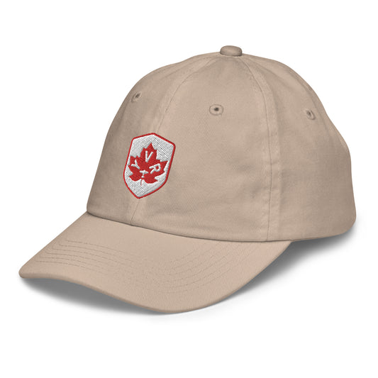 YVR Vancouver Kid's Baseball Cap • Maple Leaf Shield Design - Red & White • YHM Designs - Image 01