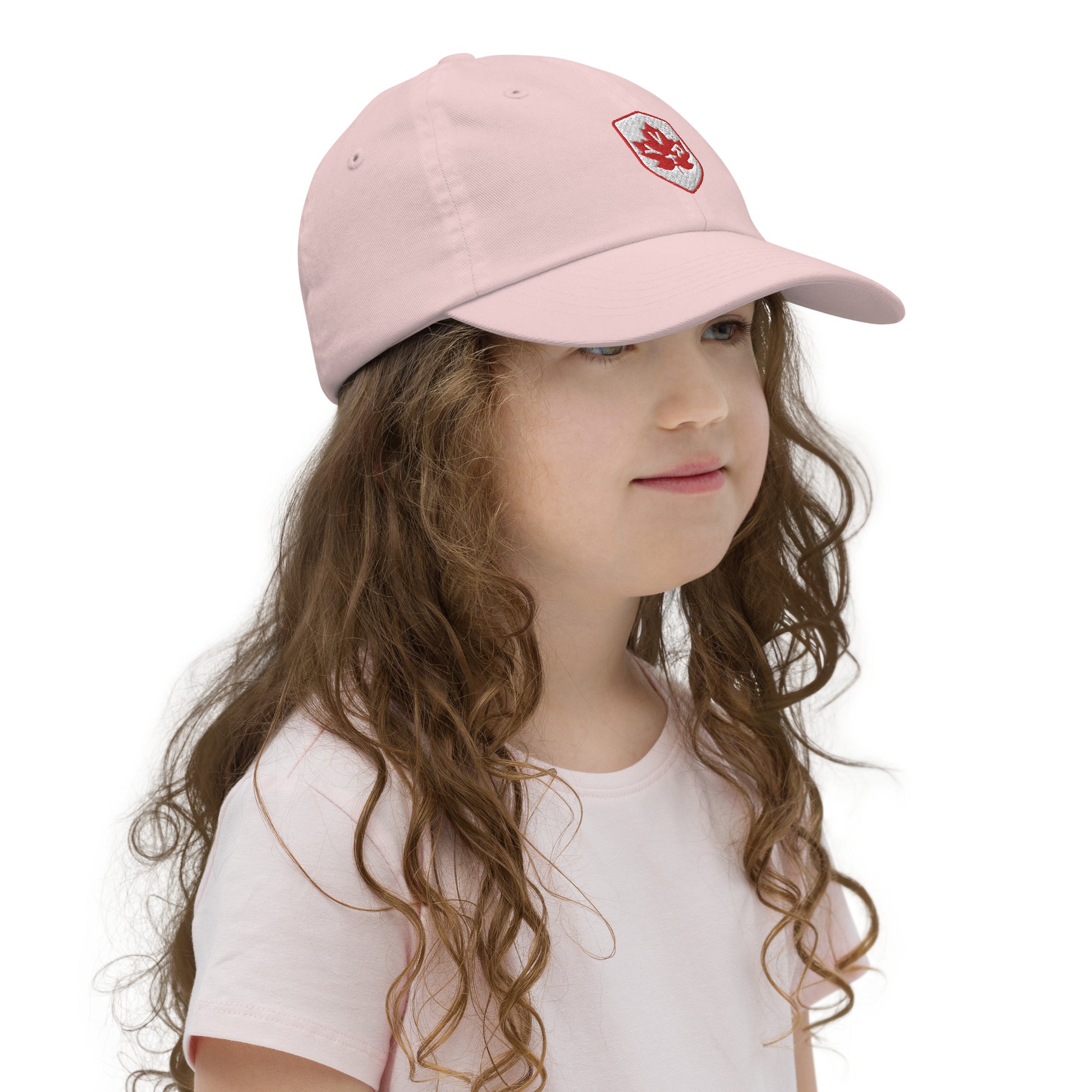 YVR Vancouver Kid's Baseball Cap • Maple Leaf Shield Design - Red & White • YHM Designs - Image 07