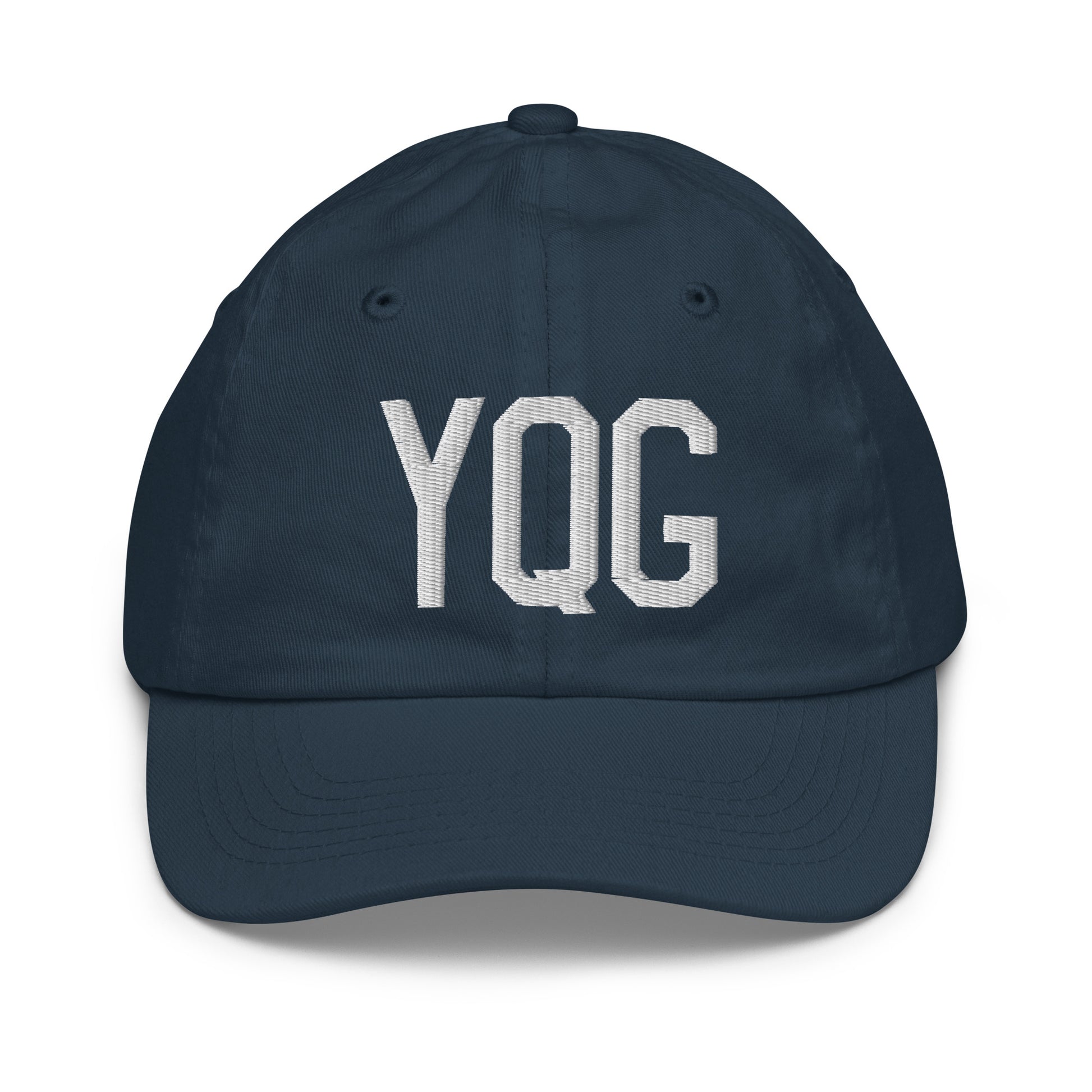Airport Code Kid's Baseball Cap - White • YQG Windsor • YHM Designs - Image 14