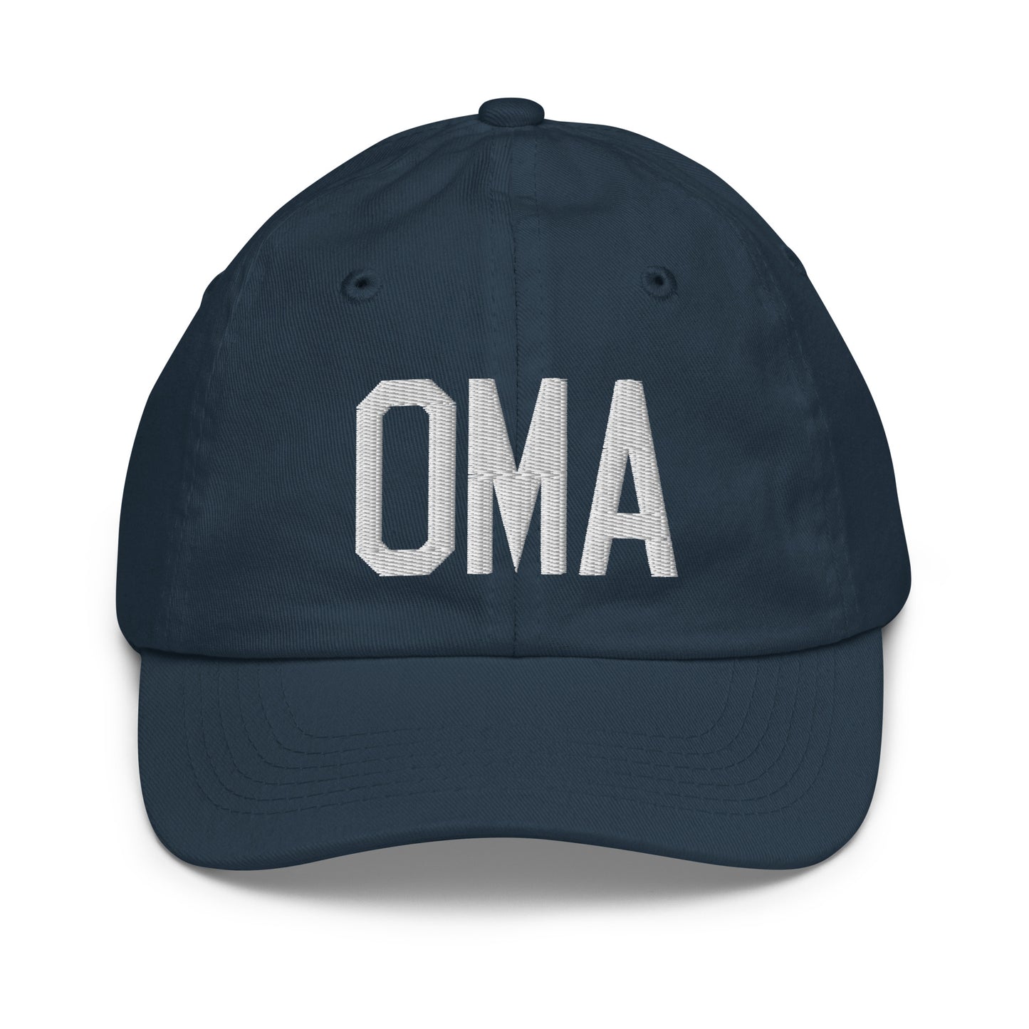 Airport Code Kid's Baseball Cap - White • OMA Omaha • YHM Designs - Image 14