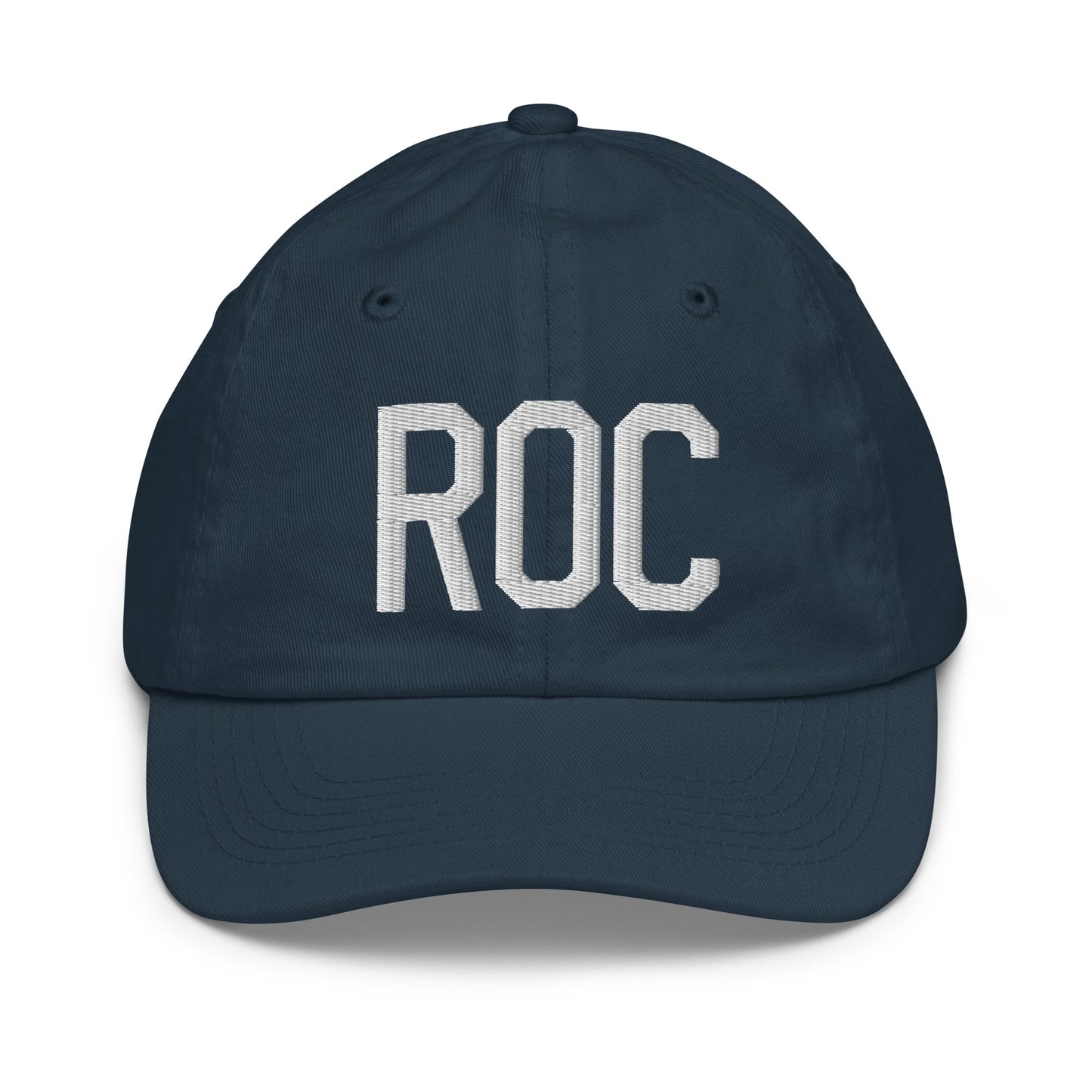 Airport Code Kid's Baseball Cap - White • ROC Rochester • YHM Designs - Image 14