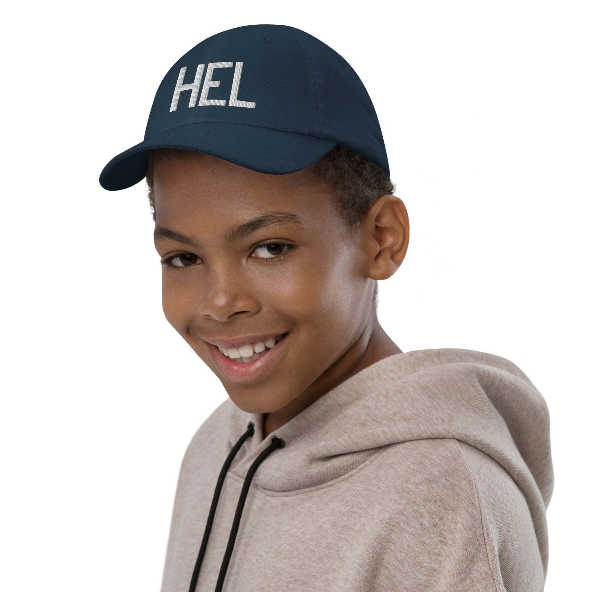 HEL Helsinki Kid's Baseball Cap • Air Force Lettering in White • YHM Designs - Image 03