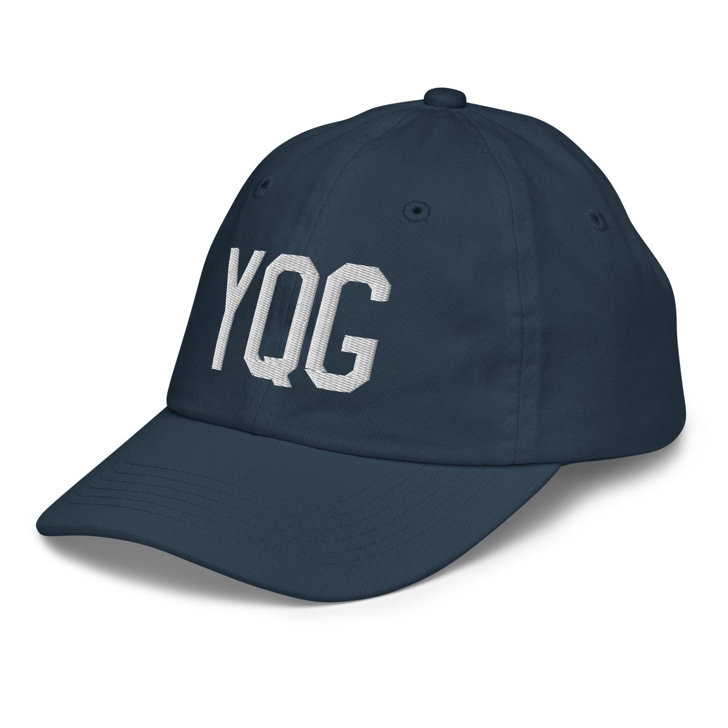 Airport Code Kid's Baseball Cap - White • YQG Windsor • YHM Designs - Image 16