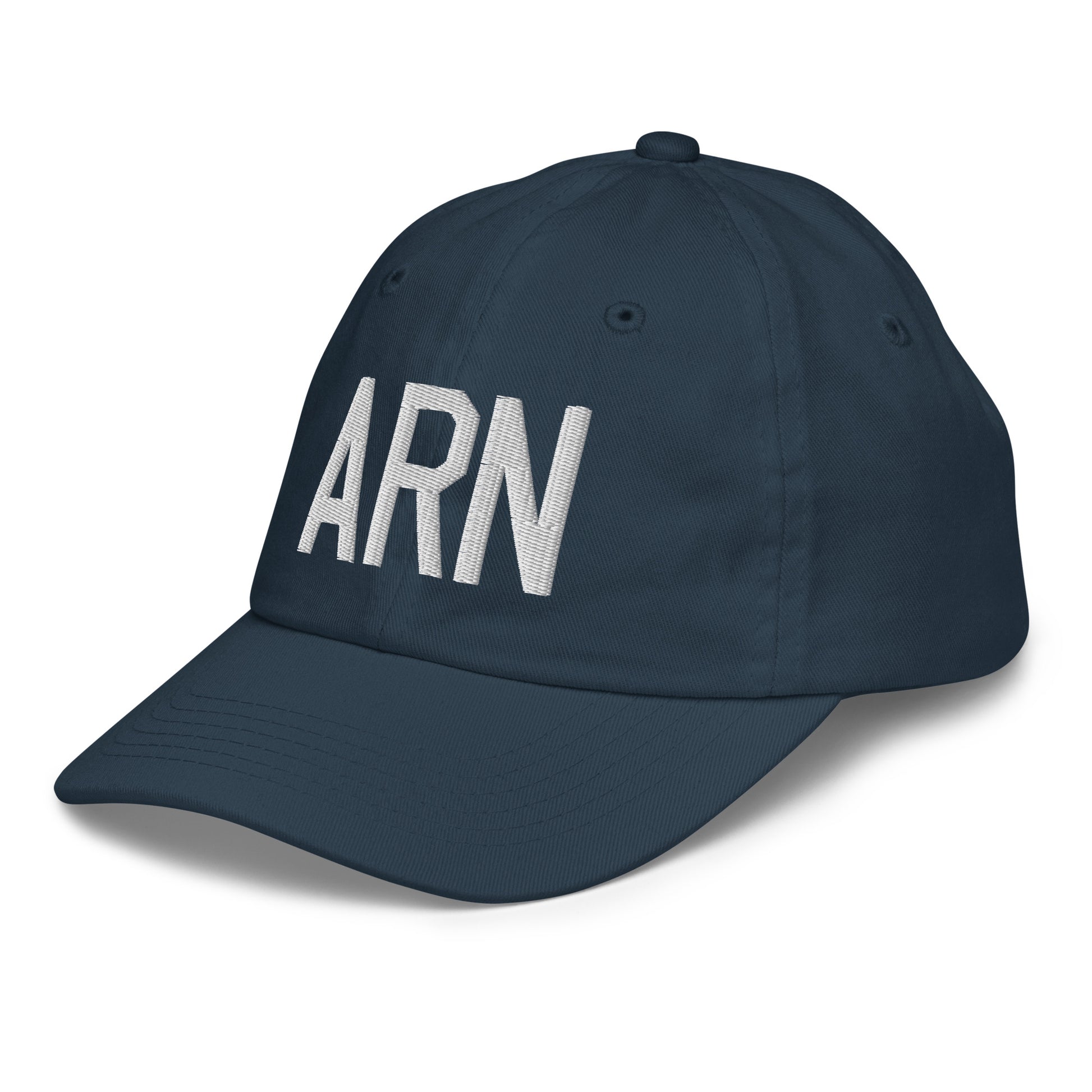 Airport Code Kid's Baseball Cap - White • ARN Stockholm • YHM Designs - Image 16