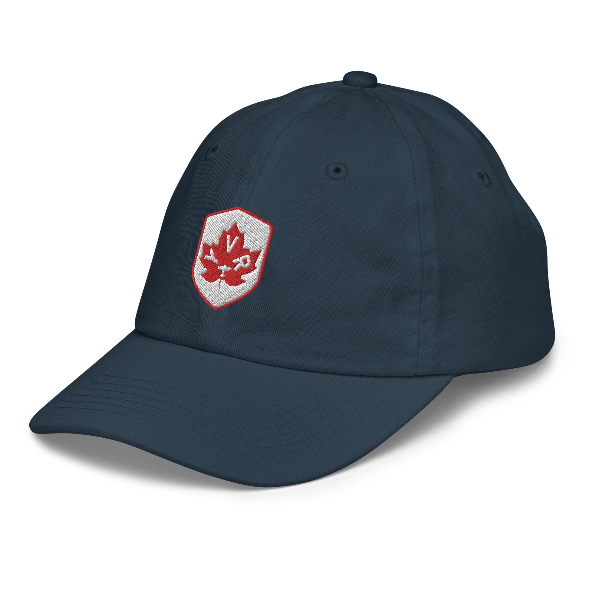 YVR Vancouver Kid's Baseball Cap • Maple Leaf Shield Design - Red & White • YHM Designs - Image 15