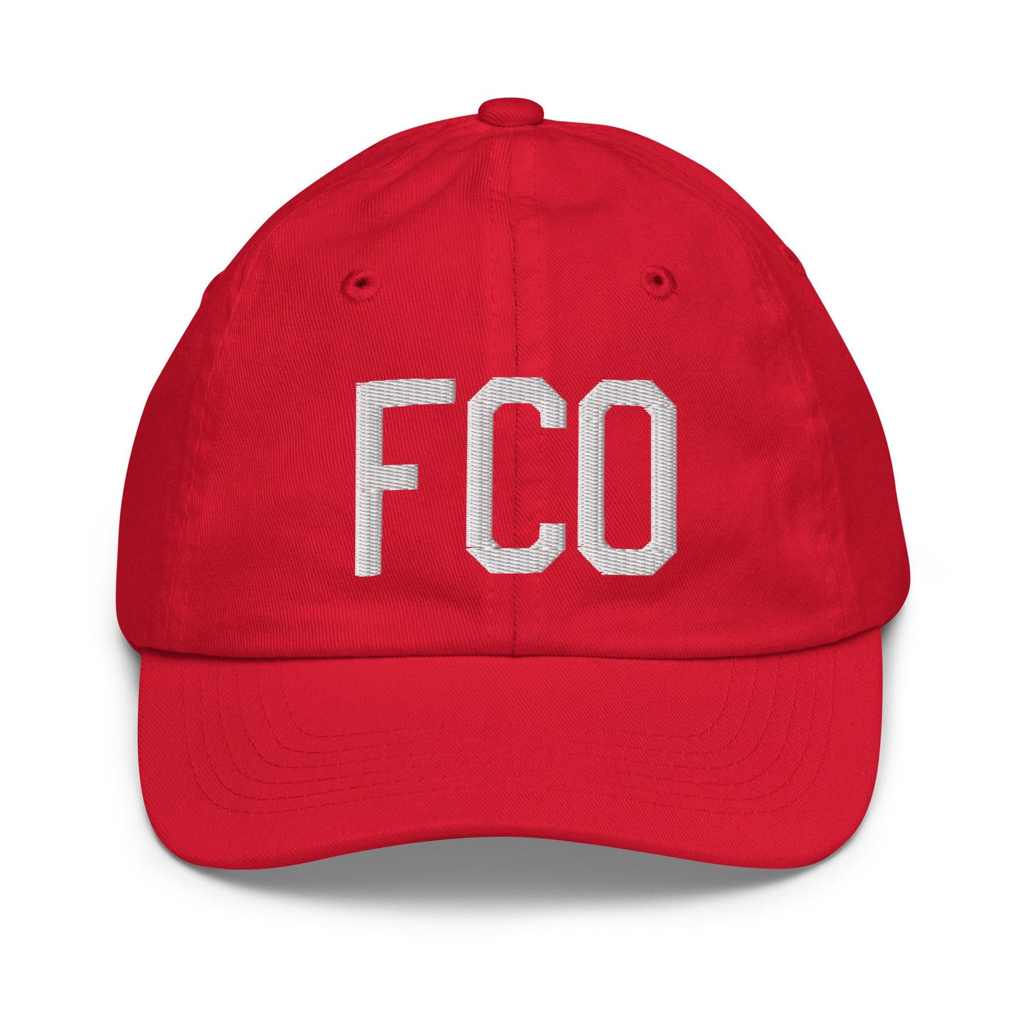 Airport Code Kid's Baseball Cap - White • FCO Rome • YHM Designs - Image 17