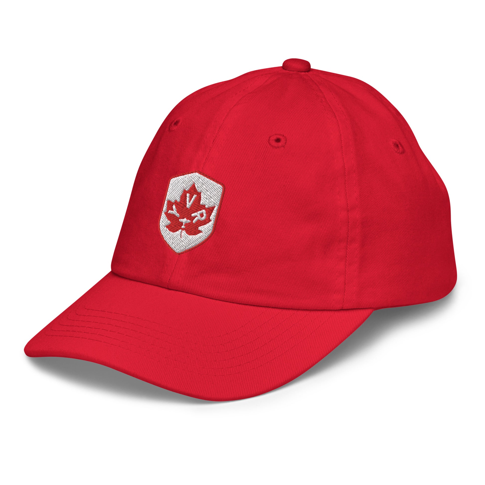 YVR Vancouver Kid's Baseball Cap • Maple Leaf Shield Design - Red & White • YHM Designs - Image 17