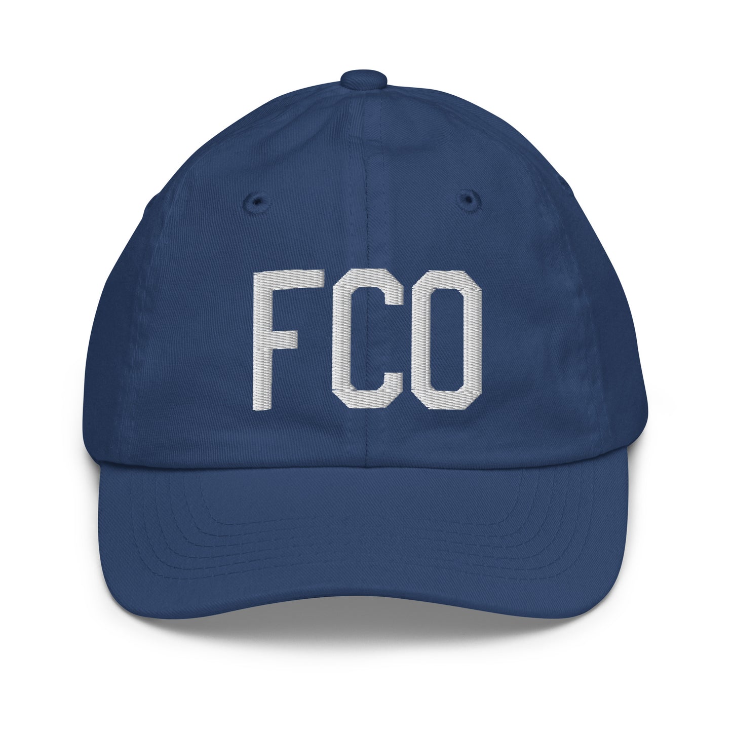 Airport Code Kid's Baseball Cap - White • FCO Rome • YHM Designs - Image 20