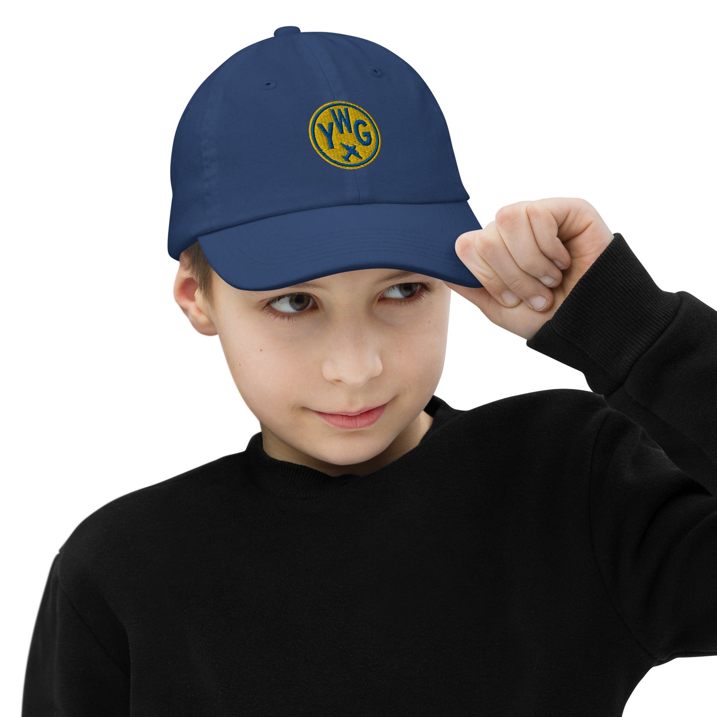 Roundel Kid's Baseball Cap - Gold • YWG Winnipeg • YHM Designs - Image 04