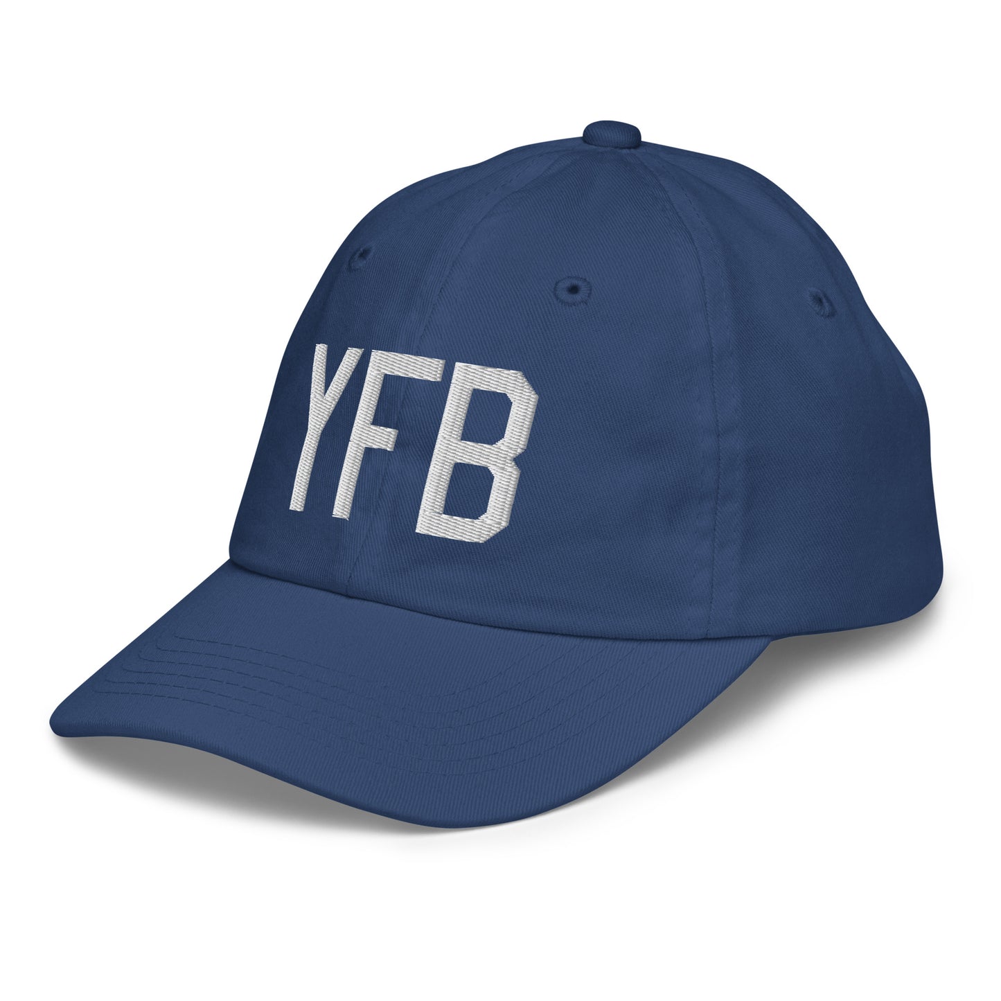 Airport Code Kid's Baseball Cap - White • YFB Iqaluit • YHM Designs - Image 01