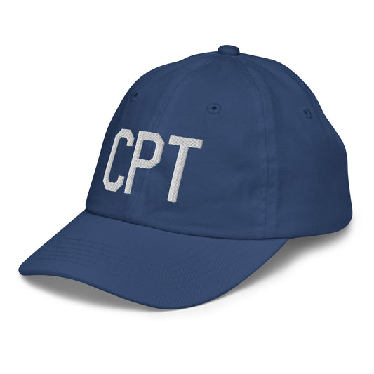 Airport Code Kid's Baseball Cap - White • CPT Cape Town • YHM Designs - Image 01