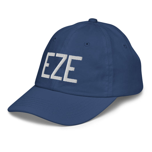 Airport Code Kid's Baseball Cap - White • EZE Buenos Aires • YHM Designs - Image 01