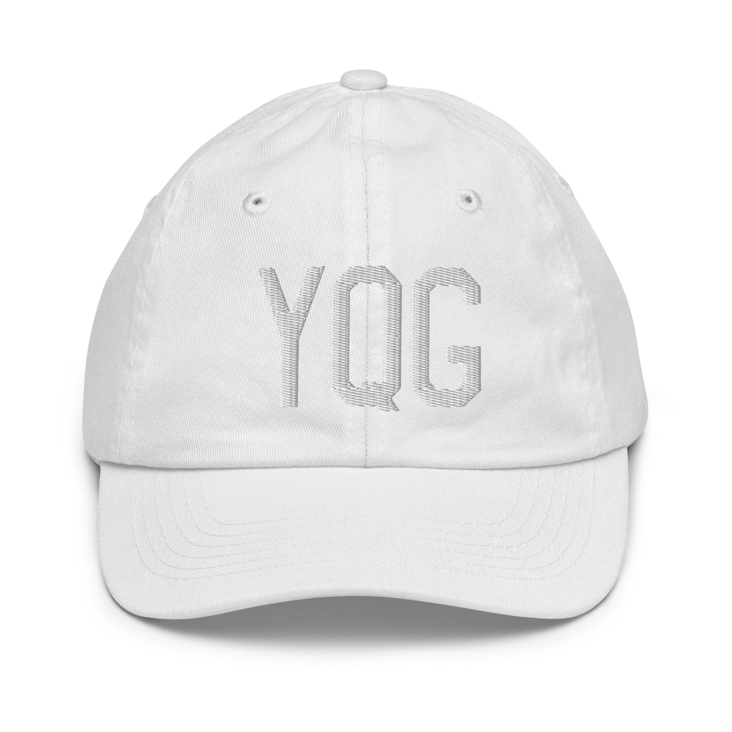 Airport Code Kid's Baseball Cap - White • YQG Windsor • YHM Designs - Image 34