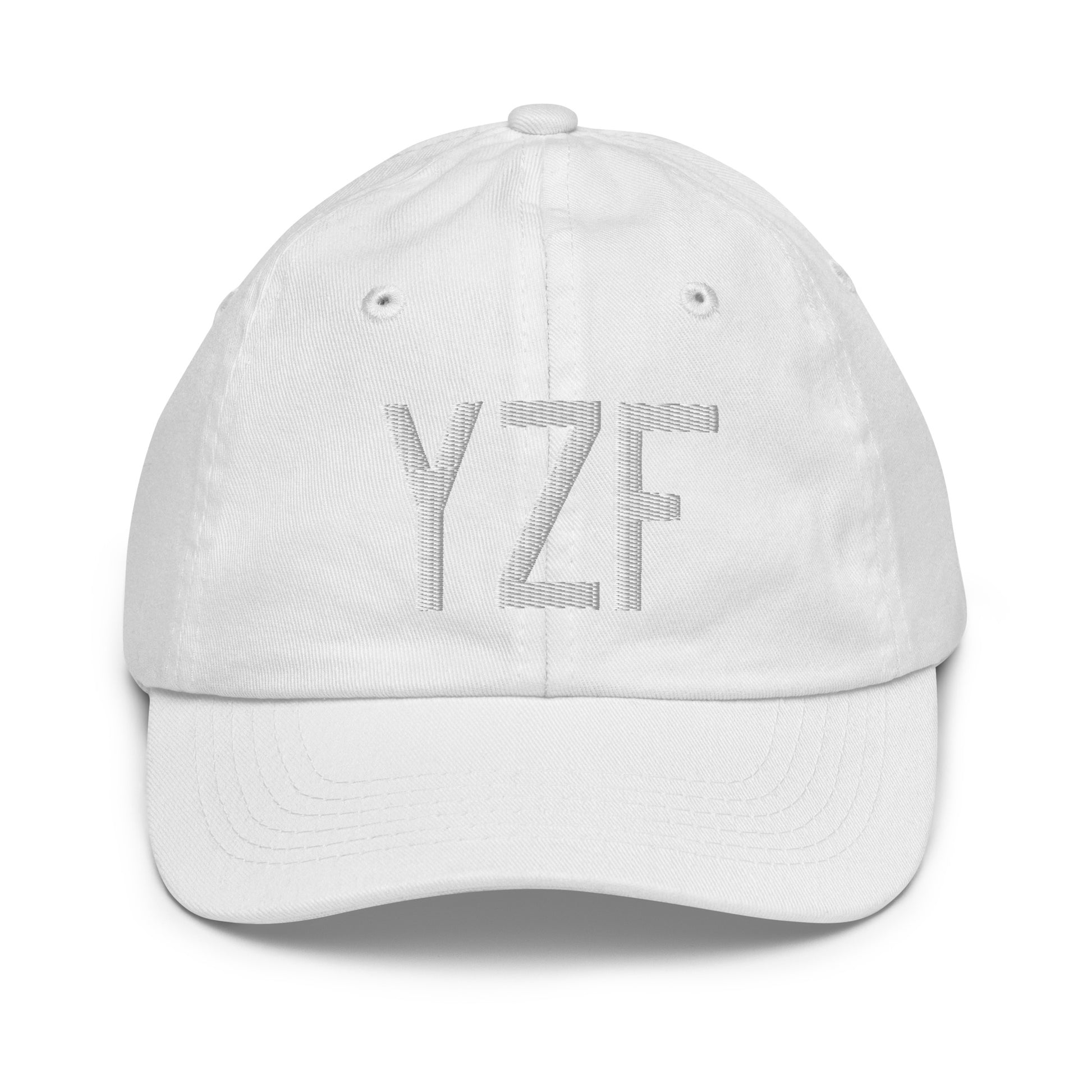 Airport Code Kid's Baseball Cap - White • YZF Yellowknife • YHM Designs - Image 34
