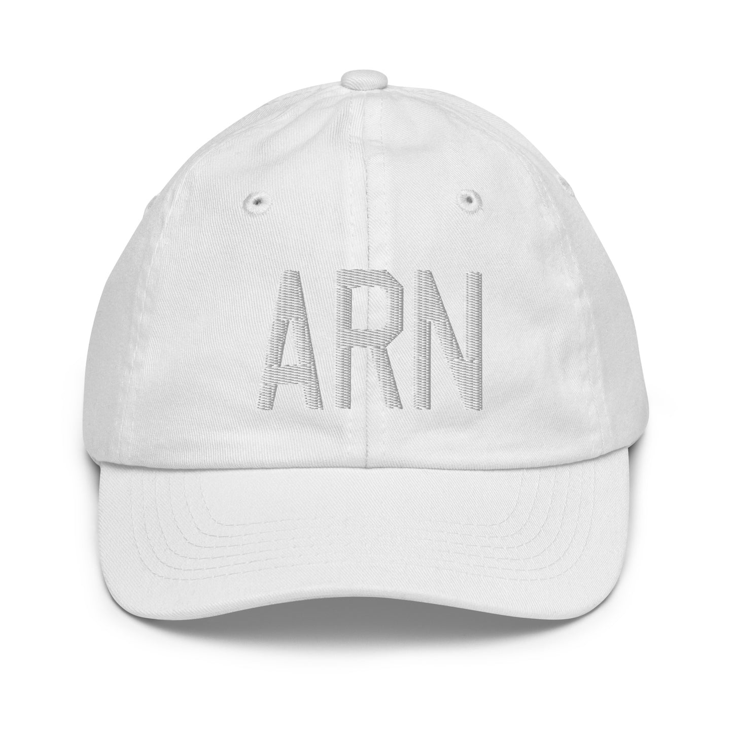 Airport Code Kid's Baseball Cap - White • ARN Stockholm • YHM Designs - Image 34