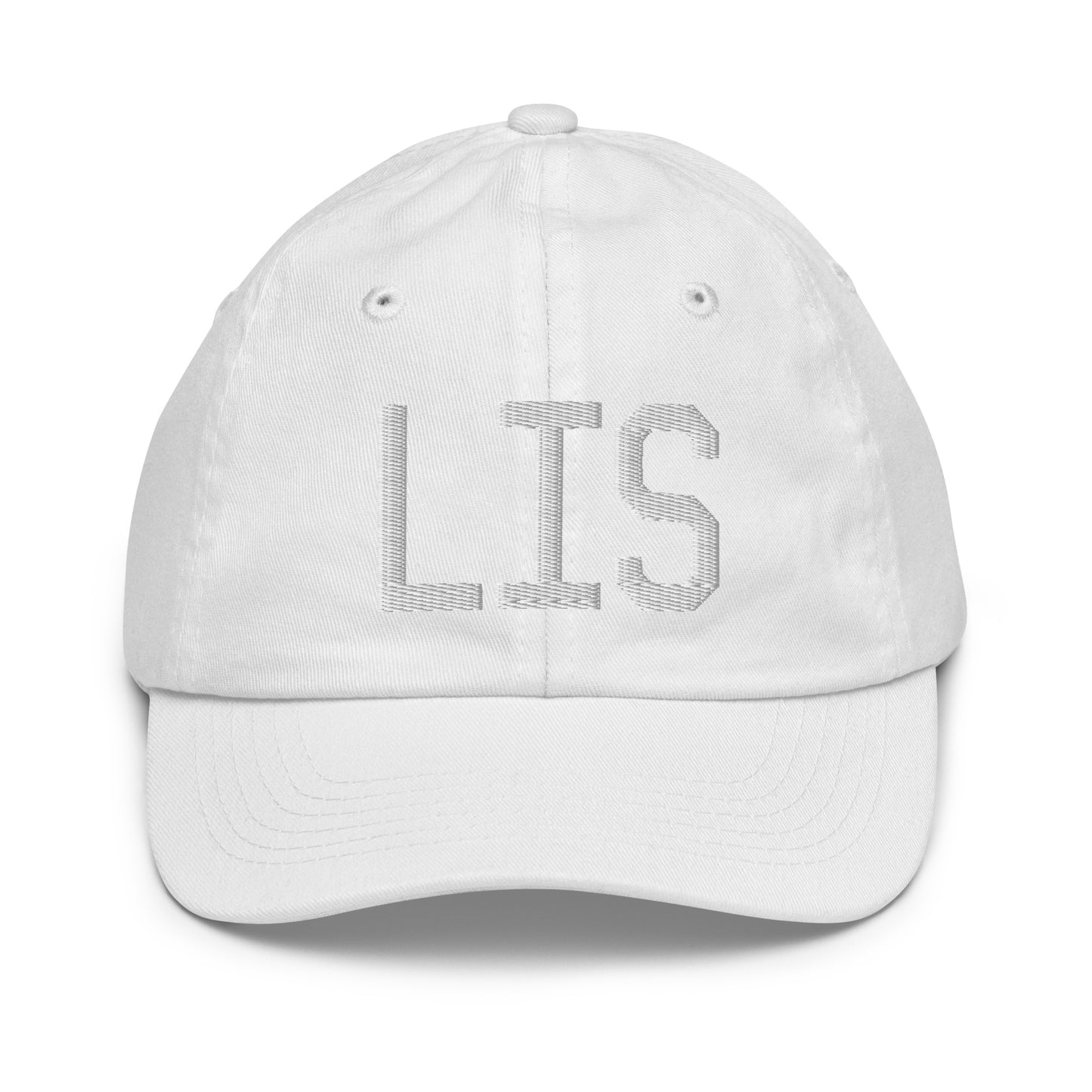 Airport Code Kid's Baseball Cap - White • LIS Lisbon • YHM Designs - Image 34