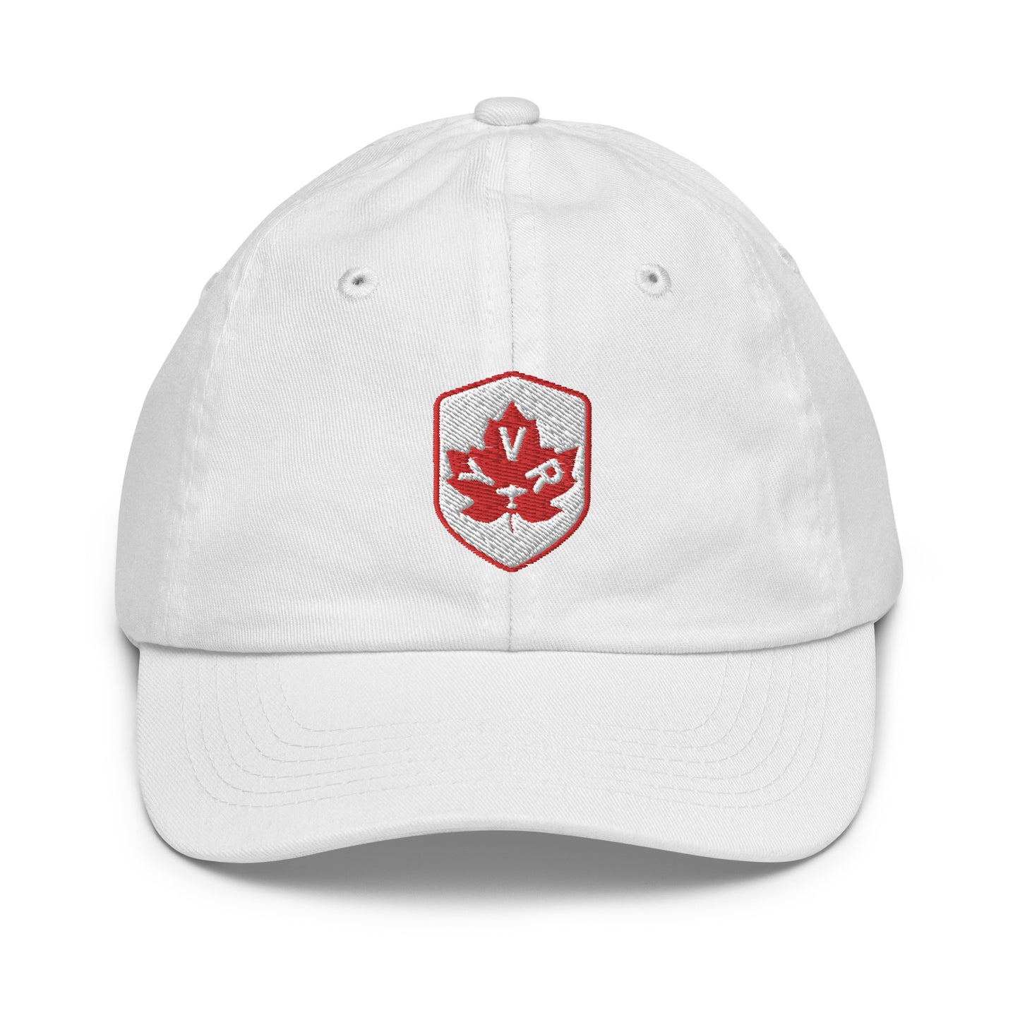 YVR Vancouver Kid's Baseball Cap • Maple Leaf Shield Design - Red & White • YHM Designs - Image 26