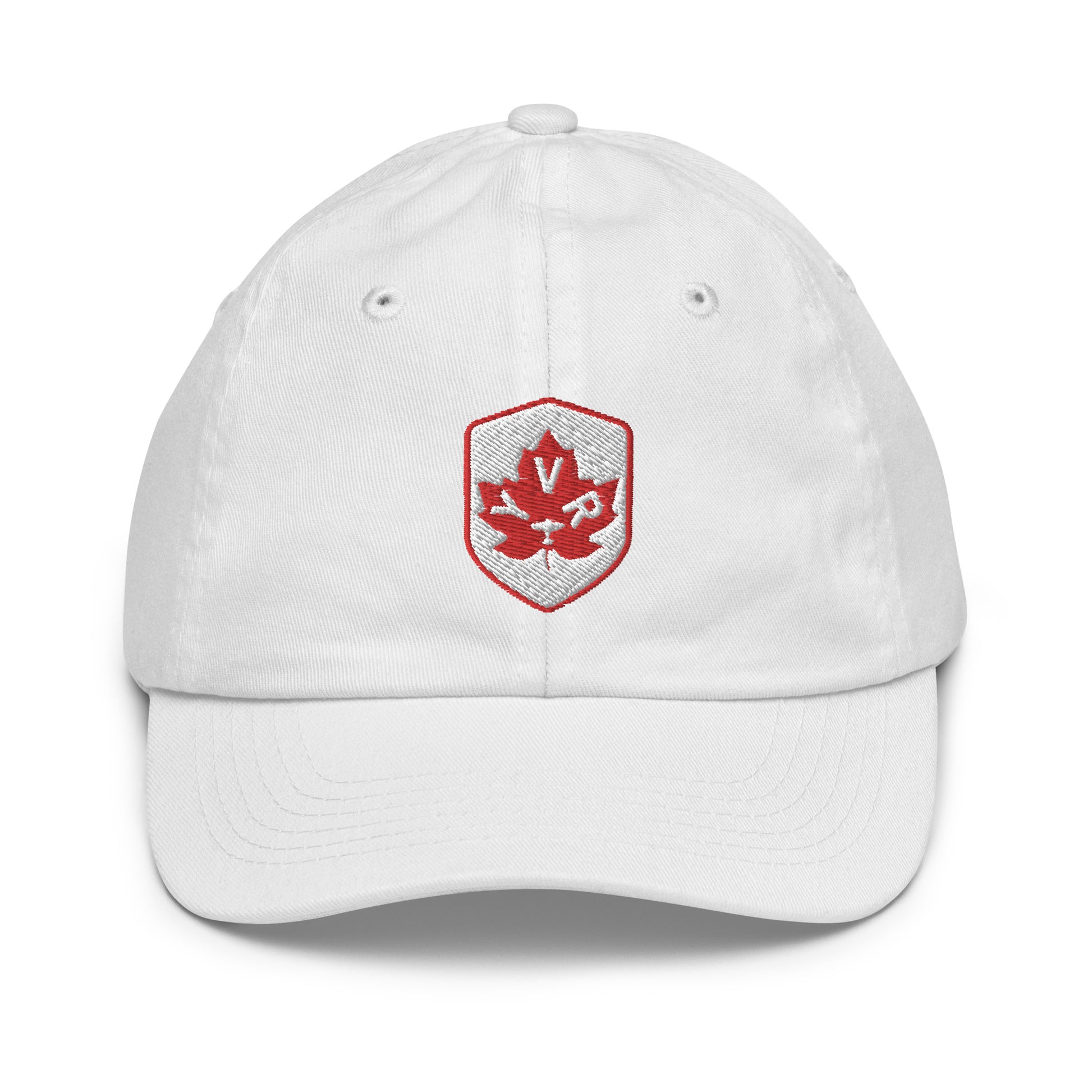 YVR Vancouver Kid's Baseball Cap • Maple Leaf Shield Design - Red & White • YHM Designs - Image 26