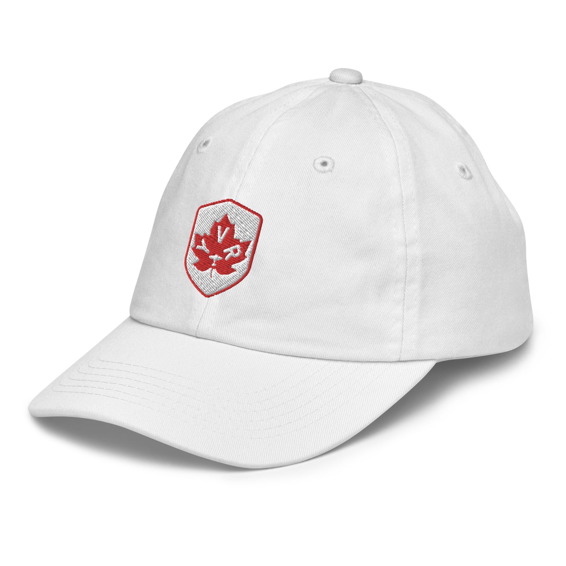 YVR Vancouver Kid's Baseball Cap • Maple Leaf Shield Design - Red & White • YHM Designs - Image 27
