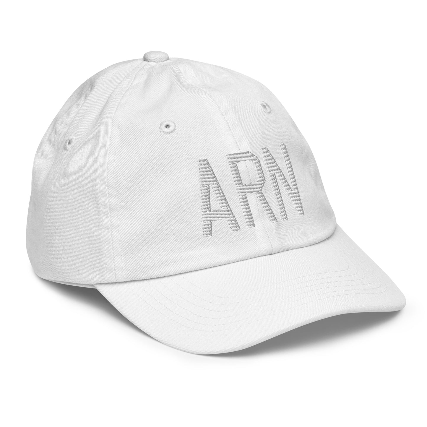 Airport Code Kid's Baseball Cap - White • ARN Stockholm • YHM Designs - Image 35